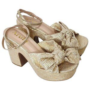 Arula Gold Platform Heels NWT Size 9  Bow  Ankle Strap Sandals